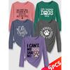 Lele Orientation Five-piece women's long-sleeve set Paw print canine-themed fun English phrases with a healing retro print Spring, Summer, Autumn