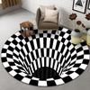 3D Illusion Halloween Black & White Round Carpet for Bedroom & Living Room