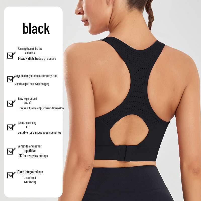 

Женский спортивный бюстгальтер с высокой степенью поддержки - Ударопрочный, Поддерживающий, Стильный дизайн спинки для йоги и бега Medium чёрный