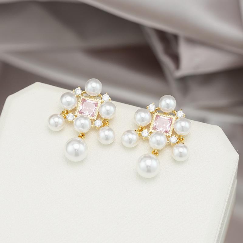 

Серьги с французским жемчугом и квадратным цирконием, легкие, роскошные, модные, в стиле феи, серьги с бахромой в нишевом дизайне 14k