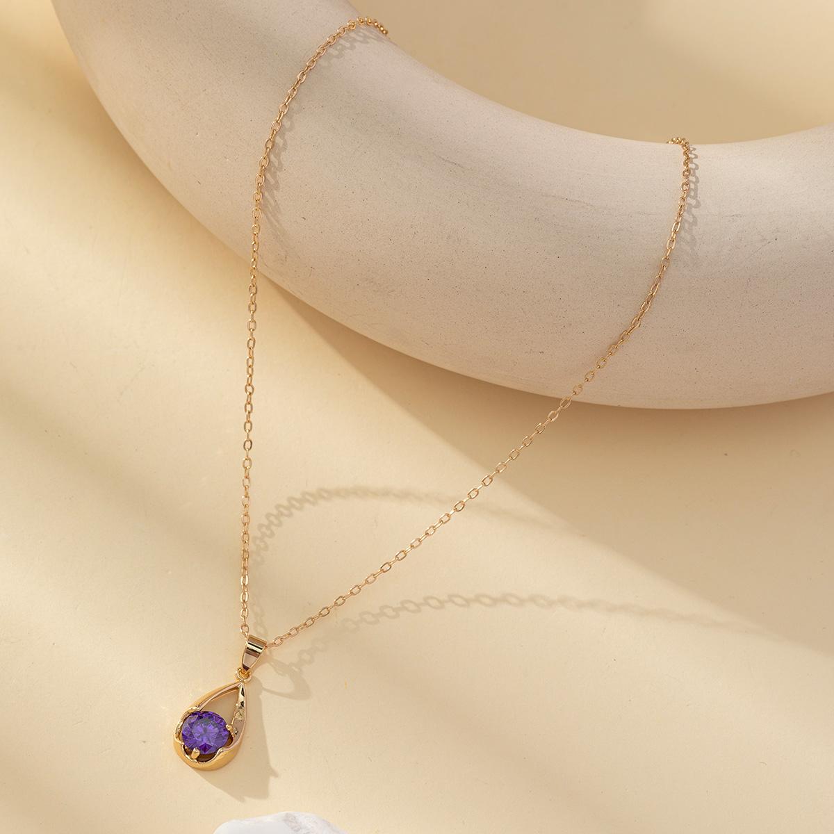 New Arrival Dainty Cute Purple Zircon Waterdrop Pendant Necklace Unisex Bamboo Link Chain for Party Cat paw pendant золотой