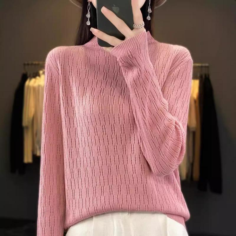 Knitted warm loose blended autumn and winter shirt short base hollow semi-turtleneck sweater fine imitation women's clothing new