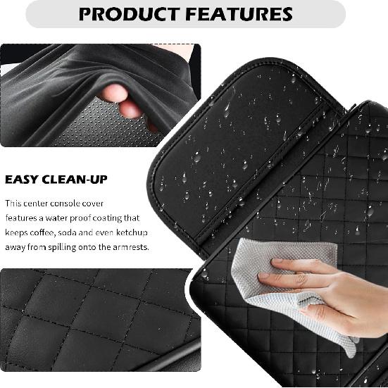 Thickened Car Center Console Cover Diamond Lattice Design,Soft Arm Rest Covers For Car With Storage Pockets,PU Leather Middle Console Covers Fit For