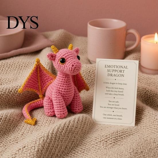 Crochet Dragon Doll with Card, Emotional Support Handmade Decor, Mini Decor Knitting Ornament, Inspirational Gifts for Family Friends Toy