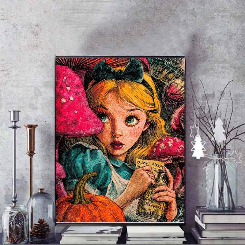 Disney 5D DIY Diamond Painting Alice in Wonderland Retro Print Style Illustration Embroidery Mosaic Cross Stitch Home Decor Gift Crafts