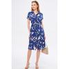 Women's Navy Blue Big Floral Belted Short Sleeve Shirt Dress Arm-22y001007