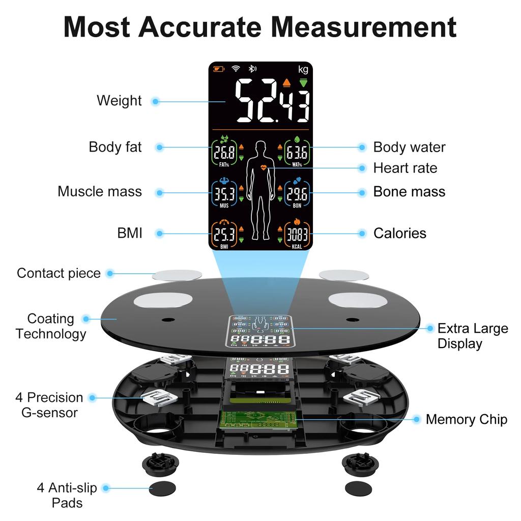 INSMART Smart Scales Body Weight Scale Balance with Screen Digital Scale for Body Weight Bmi Body Fat Bathroom Scales Bluetooth