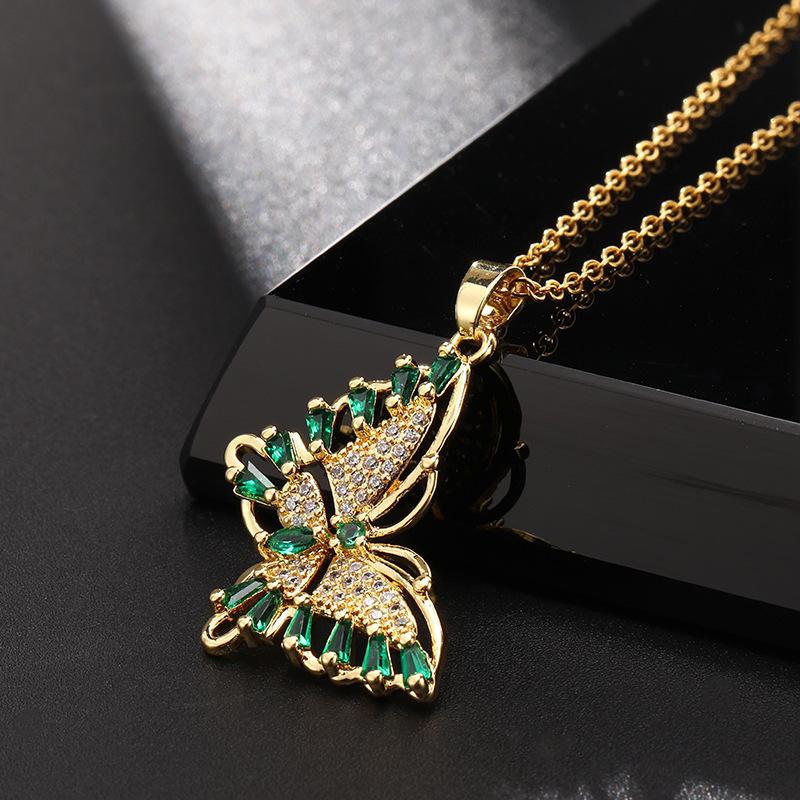 Trendy Zircon Butterfly Pendant Necklace For Women Small Collarbone Chain With Colorful Zirconia