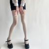 Women Contrast Sheer Mesh Splicing Pantyhose Fake Thigh High Stockings Elegant Ruffle Trim Bowknot Silk Tights Leggings