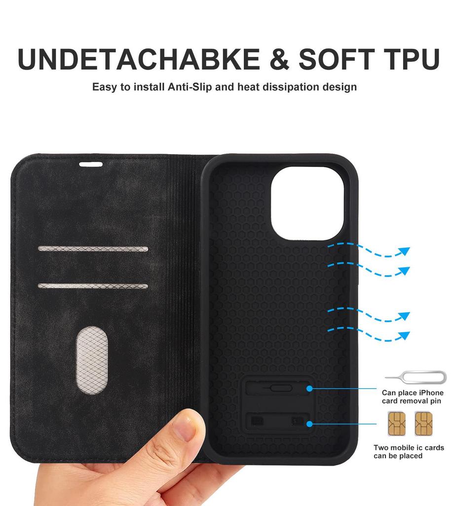 iPhone 15 Anti-Theft Leather Case with MagSafe, Wireless Charging, and Card Holder