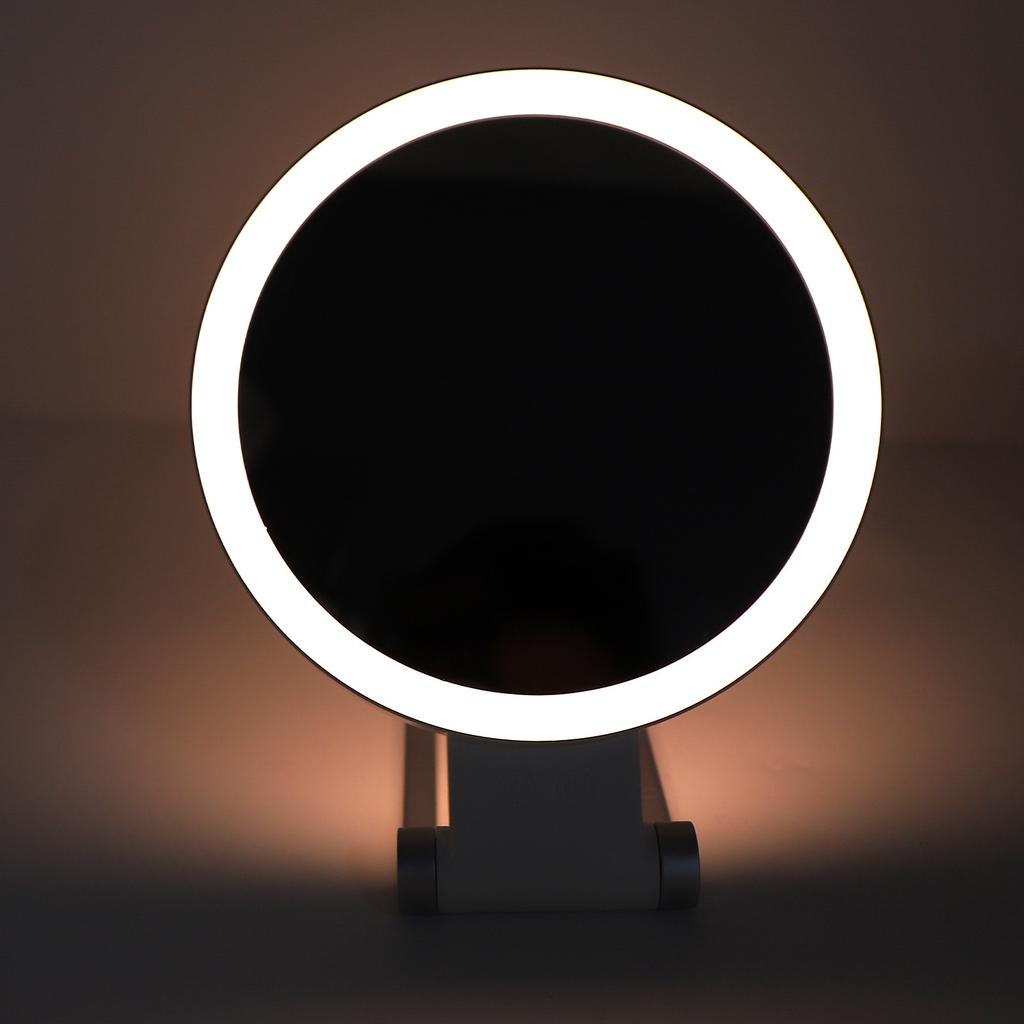 Double Sided LED Makeup Mirror 3000K 5500K 8000K Stepless Dimmable 1X 10X Magnifying Mirror with Foldable Handle