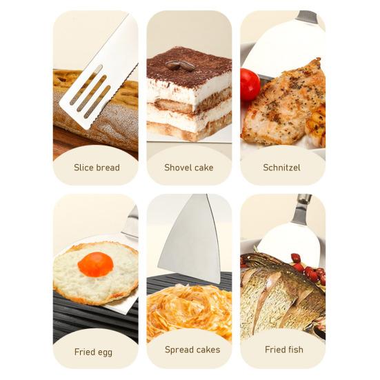 Flat Shovel Stainless Steel Slotted Spatula with Wooden Handle Heavy-Duty Turner for Steak Pancakes BBQ Heat-Resistant Essential Kitchen Tool