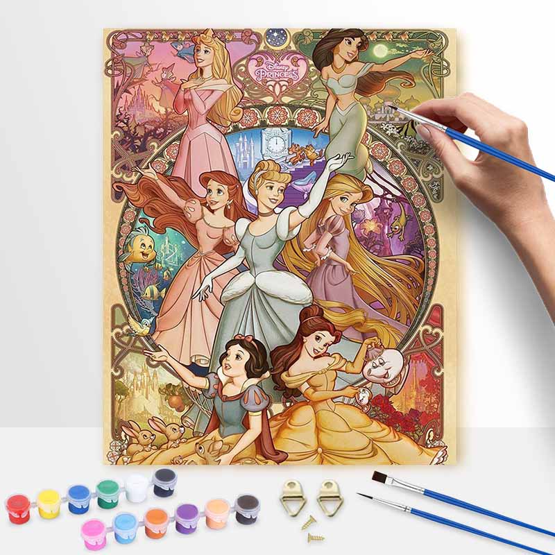 Disney Oil Painting DIY Digital Painting Classic Princesses Group Portrait HandPainted Wall Art for Living Room and Entryway.