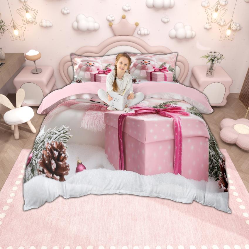 

Homewish Cartoon Snowman Duvet Cover Set for Kids, Merry Christmas Santa Claus Bedding, Gingerbread Xmas Tree Quilt Cover Set DE XS 100x135cm 2pcs&set