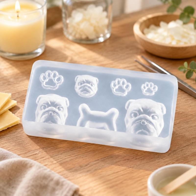 Assorted-Cavity Dog Casting Mould with Pet-Themed Motifs and Flexible Construction for Candle and Resin Craft Projects