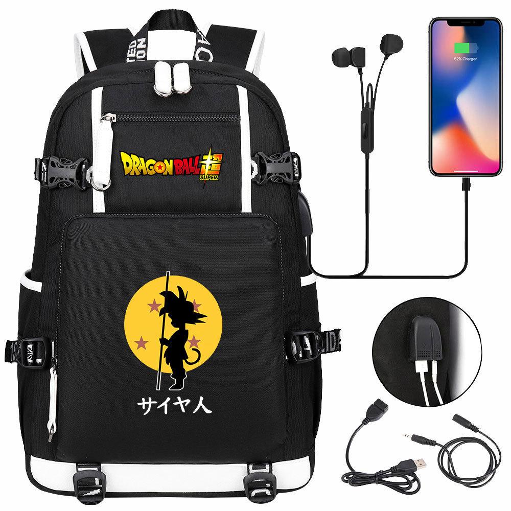 Vegeta Sun Wukong Dragon Ball Ultra USB Headphones Teen Student School Bag Men's and Women's Leisure Travel Backpack