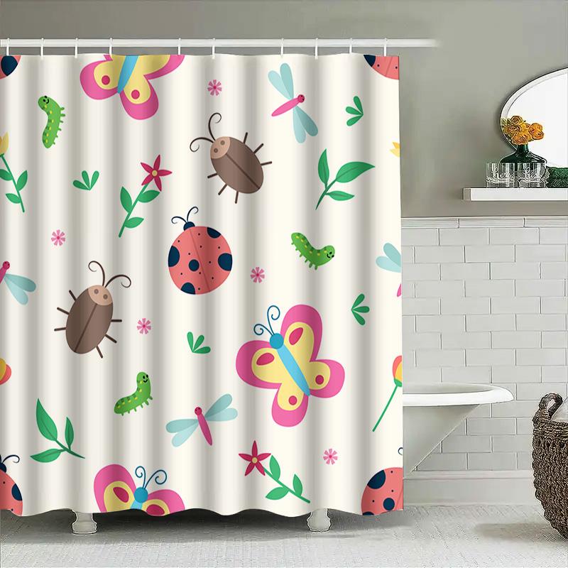 Adorable Butterfly Ladybug Insect Waterproof Shower Curtain For Bathroom Decor
