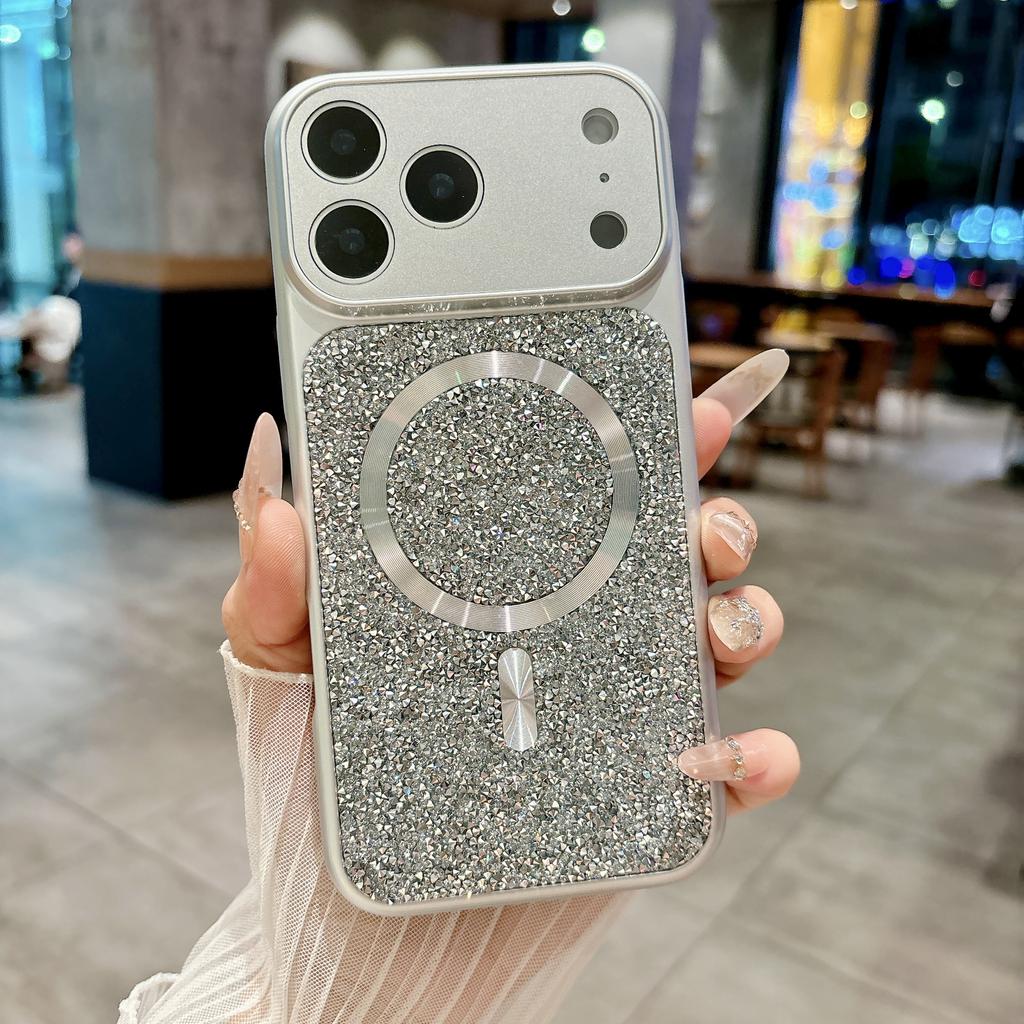 Glitter Diamond Rhinestone Phone Case for iPhone 17 16 15 14 Pro Max Air Shiny Bling Wireless Charging Magnetic Shockproof Cover