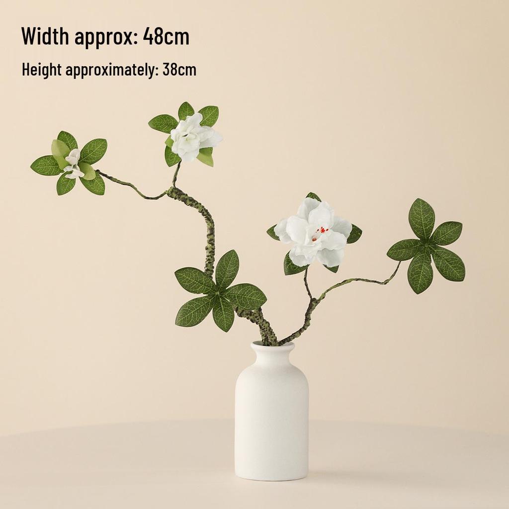 Minimalist Zen Azalea Arrangement: High-End Artificial Potted Plant for Living Room Decor