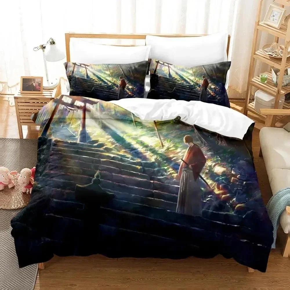 Anime Rurouni Kenshin Bedding Set Boys Girls Twin Queen Size Duvet Cover Pillowcase Bed Kids Adult Fashion Home Textileextile
