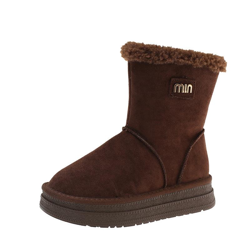 

Жіночі м які еластичні зимові хутряні чоботи з товстою підошвою, теплі, з холодозахисною підкладкою, снігові чоботи, нековзні, зносостійкі, повсякденні спортивні бавовняні чоботи 40 темно-коричневого кольору