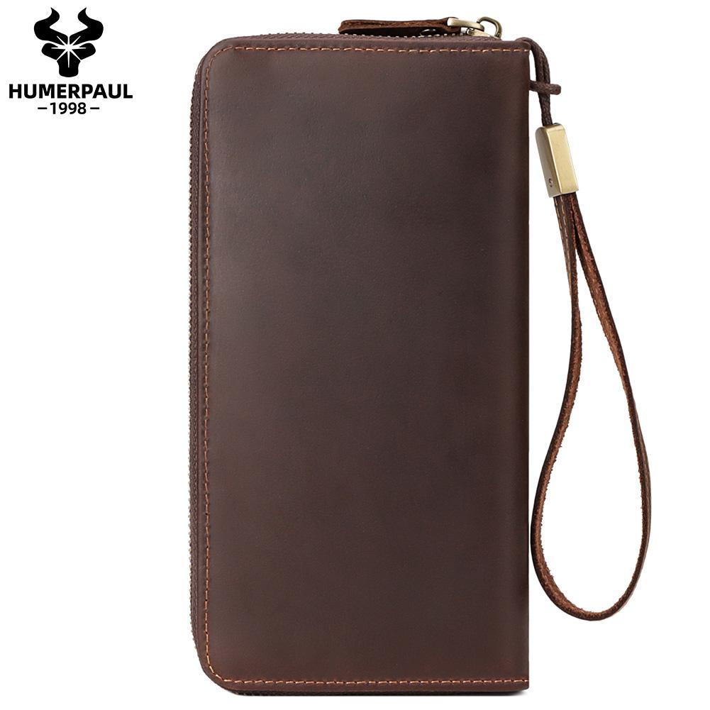 Humerpaul Pánská kožená peněženka Long Wallet Clutch Bag Taška na mobilní telefon
