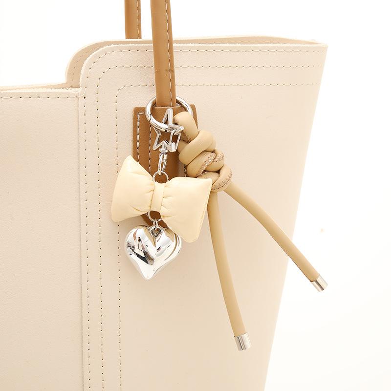 Korean Style Lovely Women Handbag Purse Mobile Phone Straps Charm Decoration Accessories Cute Braided Leather Heart Bow Keychain