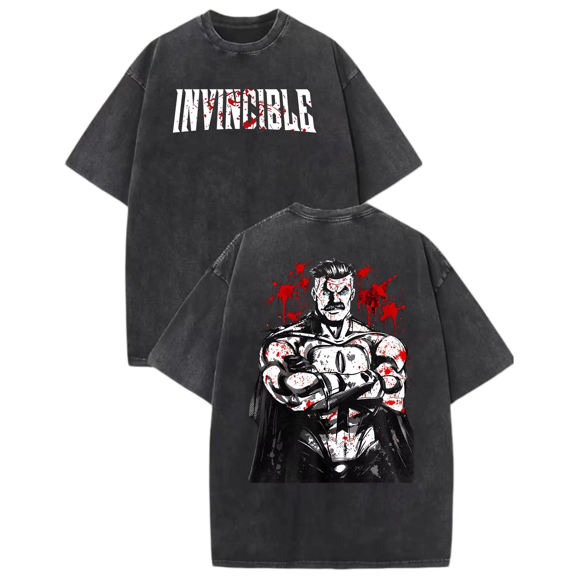 Summer Anime Crazy Invincible Graphic Print T-Shirt Vintage Washed Harajuku Y2K Fashion Tee Crew S