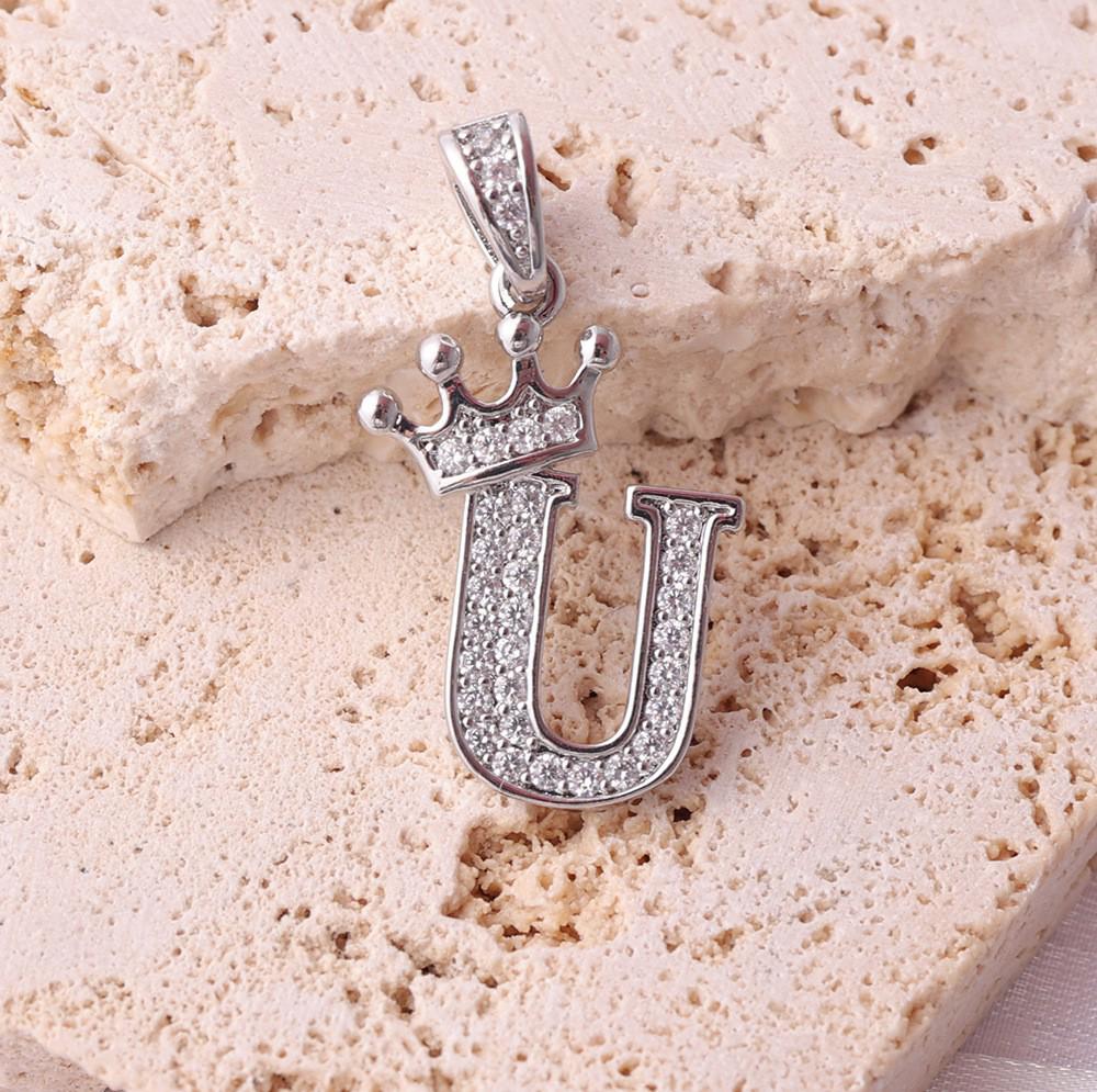 Gold-Plated Crown Rhinestone Letter Pendant Necklace