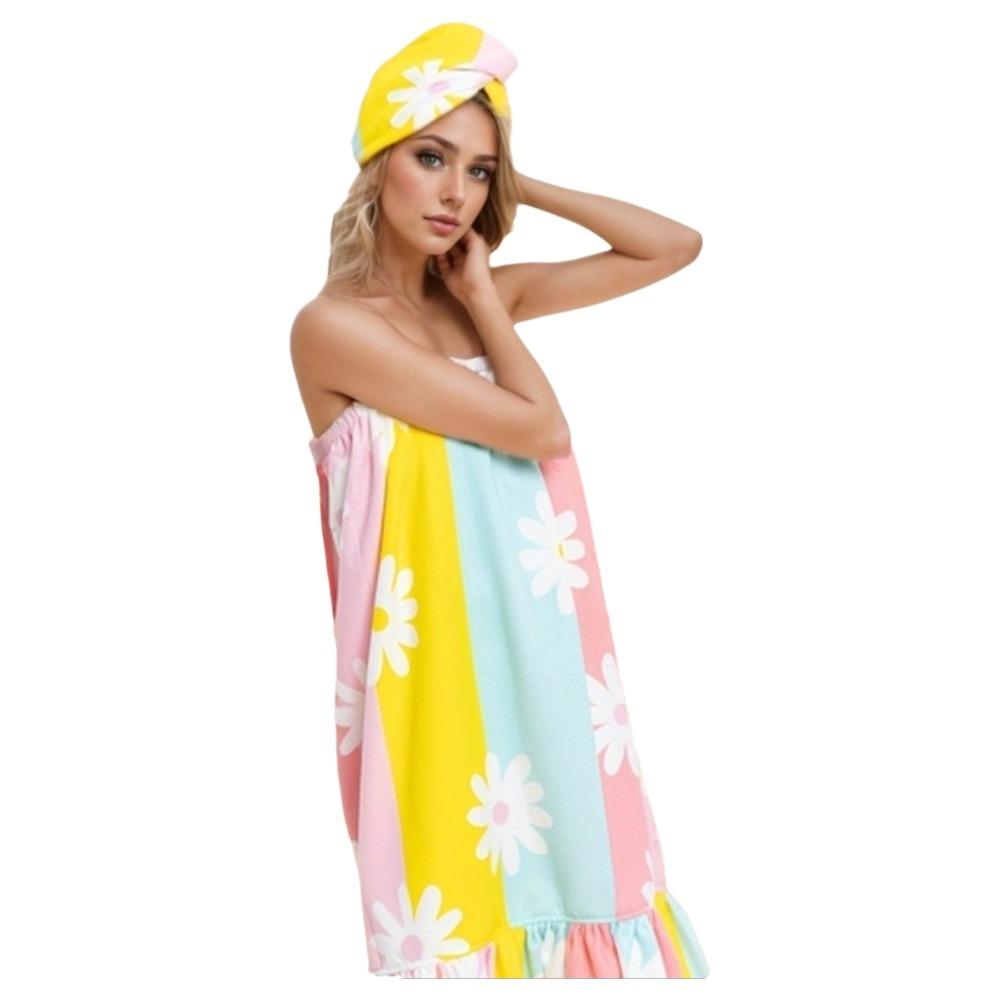 Soft Women Shower Towel Dress Absorbent Beach Towel Bath Skirt and Hair Wrap Set Fitness StyleA