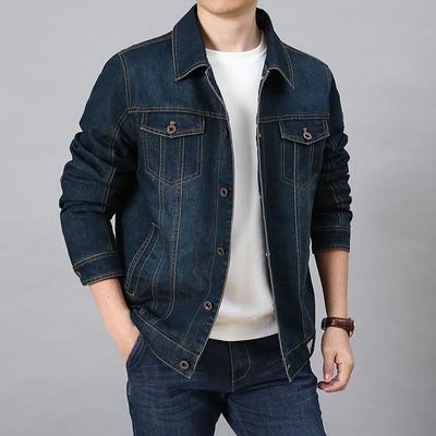 Jacket Men's Spring and Autumn Lapel Loose Large Size Young and Middle-aged Denim Casual Workwear Jacket