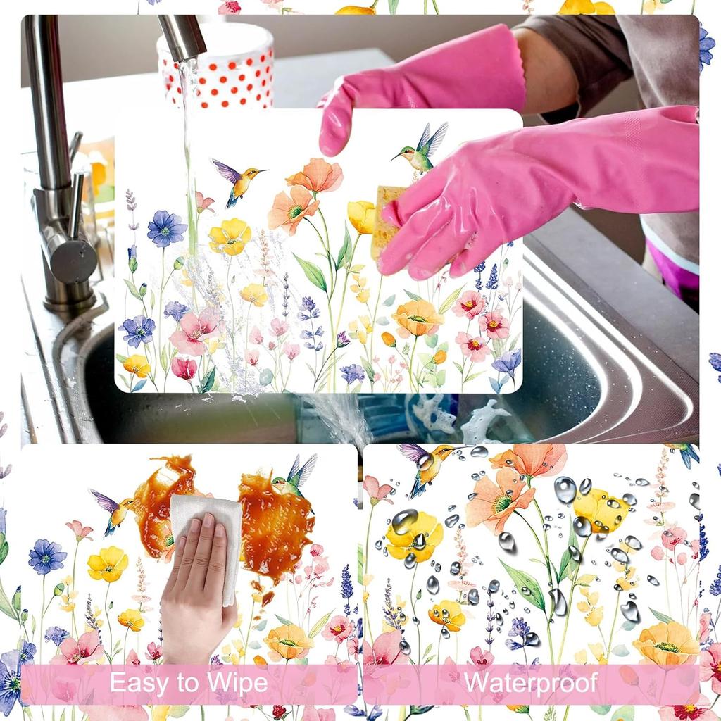 Tarklanda Set di 6 Tovagliette in Plastica Floreali Primaverili, 11 x 15,7 Pollici, Tovaglietta in Vinile Rettangolare Stagionale per Feste, Tovaglietta Vintage con Fiori e Uccelli