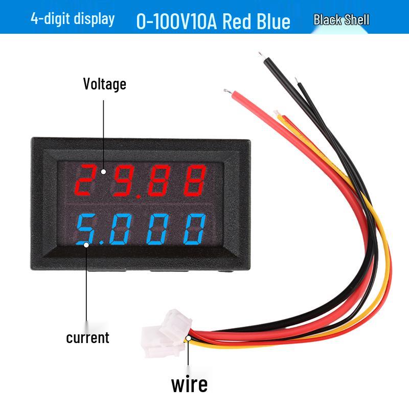 Digital LED DC Current Voltage Meter, Dual Display: 0-100V/200V, 10A/50A/100A Ammeter