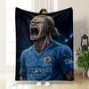 The Pattern Depicts a Fierce Animated Figure In a Blue Soccer Jersey. for All Seasons Blanket Lunch Break Throw Gift