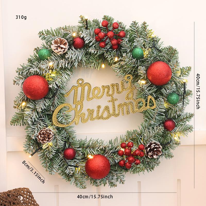 Christmas Wreath 35/40cm Pre-made Door Hanger, Festive Holiday Decoration for Home Entrance Xmas Decor