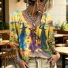 Women's Halloween Printed Tie Front Ruffle V-Neck Blouse Top for Costume Party