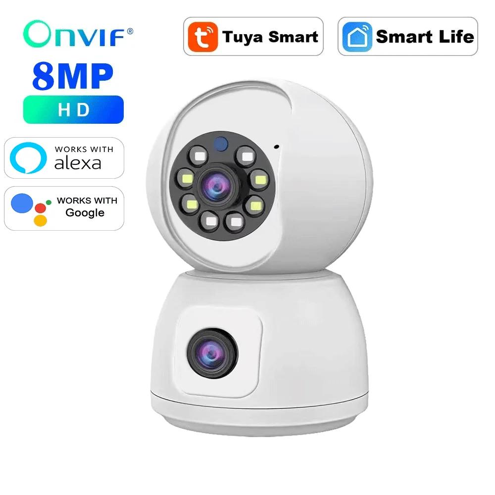 

8MP Lens WIFI Camera Tuya Smart PTZ 4K HD Dual Screen Ai Auto Tracking Indoor Wireless Security Камери відеоспостереження Cam NO SD Card