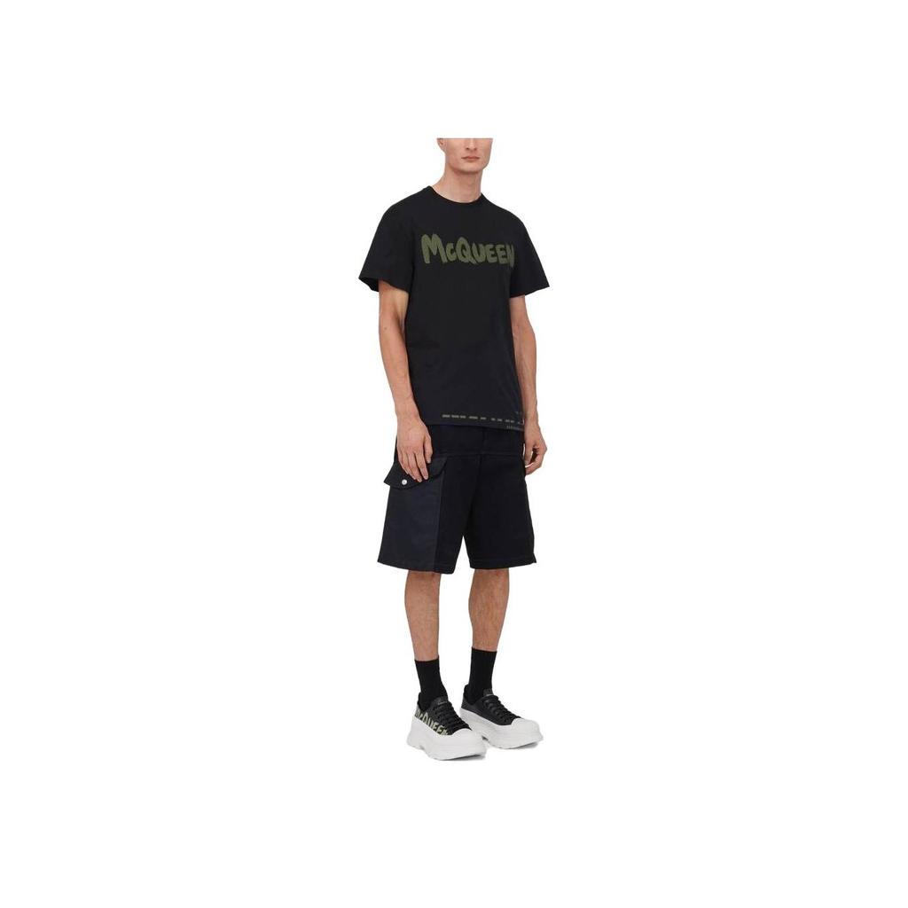 Alexander McQueen Graffiti T-Shirt Black/Khaki Men Tops 622104-QTAAC-0519
