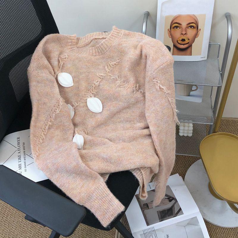 Small Fresh Round Neck Pullover Sweater for Women Loose Sweater Autumn/Winter 2023 Japanese Mid Length Knitted Pullover Female