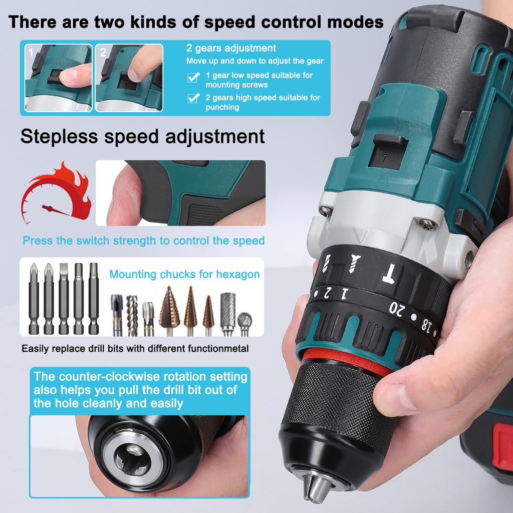 1300CMm Rechargble Brushless Motor Electric Drill Cordless Electric Screwdriver Multifunctional Electric Drill Handheld Electric Screwdriver El