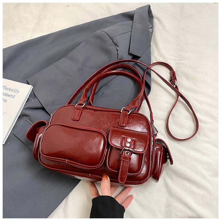 

Новые популярные товары, модные корейские нишевые сумки для боулинга, женская фактурная универсальная сумка через плечо из ПУ однотонного цвета