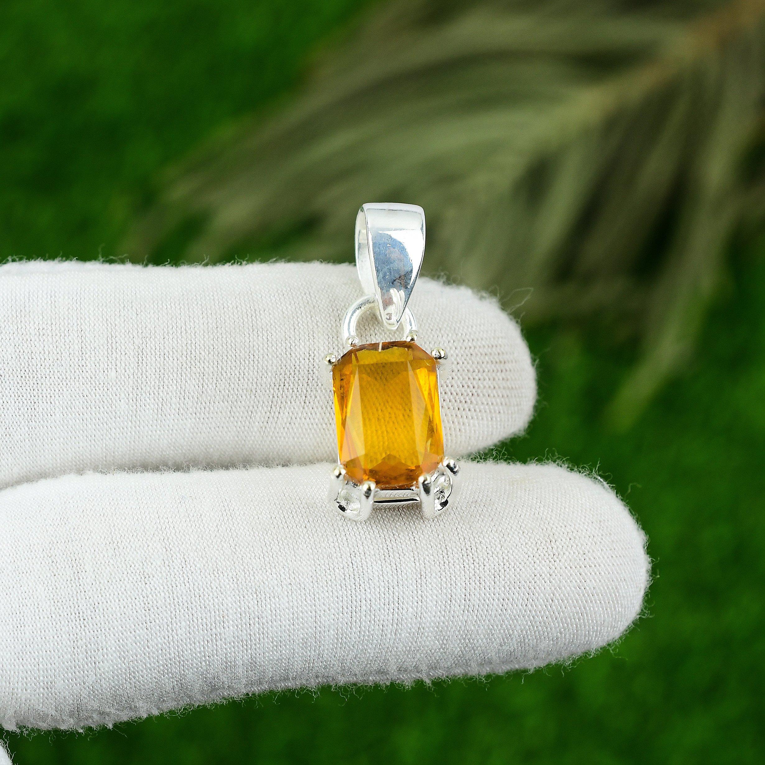 

Sterling Silver Radiant Natural Citrine Mother Ethnic Art Deco November Pendant