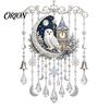 Vintage Christmas Train Pendant Wind Chime with Crystal Bead Chain, Cat Car/Owl Xmas Festive Window Display Pattern Design, Retro Hanging Ornament for