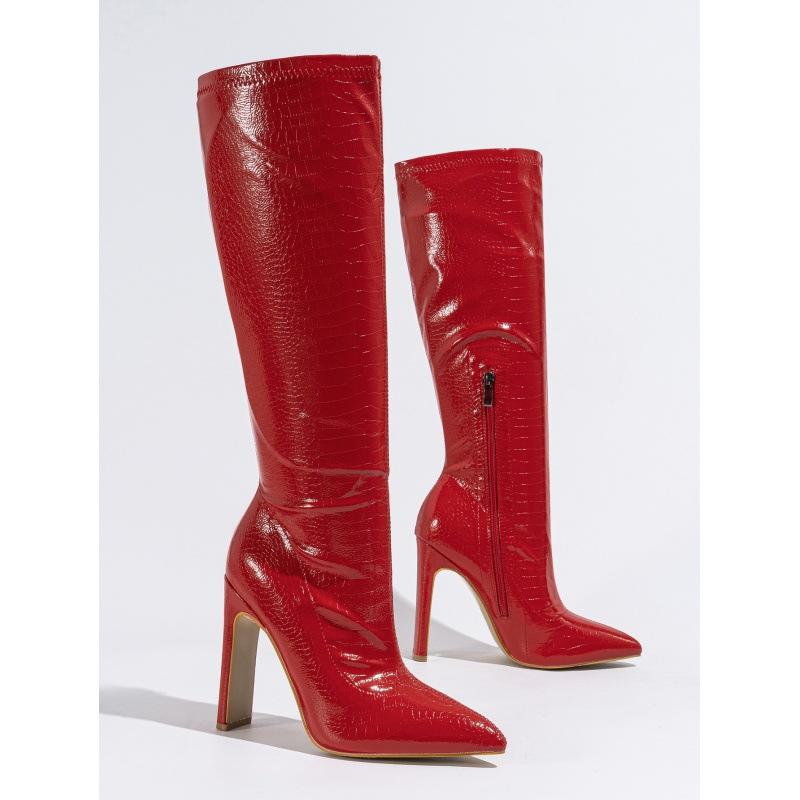 

2025 новые ботильоны на толстом каблуке средней высоты, эластичные, с внутренней молнией, с ромбовидным узором из искусственной кожи под камень, с острым носком 42 красный