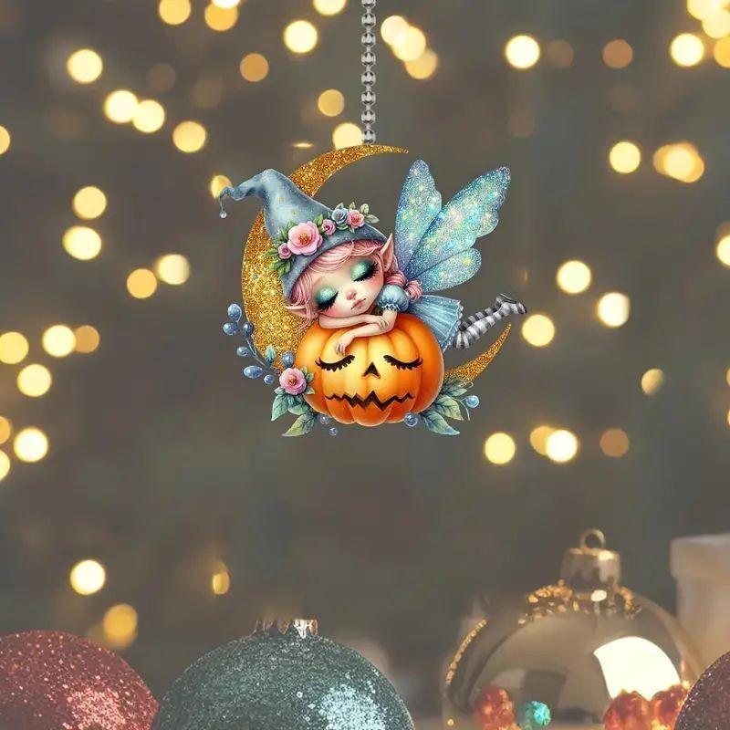 Festive Cartoon Acrylic Pumpkin Hanging Decoration For Car Interior Halloween Decor