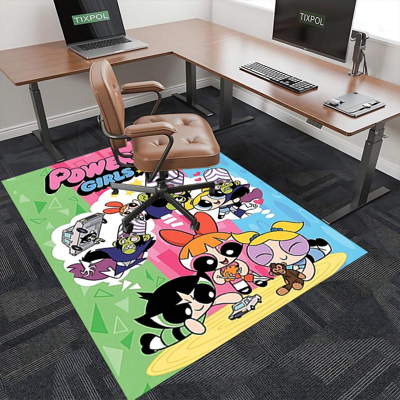 1pc Powerpuff Girls Anime Cartoon Design Office Chair Mat Non-Slip Carpet for Home Decor, Living Room, Bedroom, Game Room, Dormitory, Seasonal Gift, U