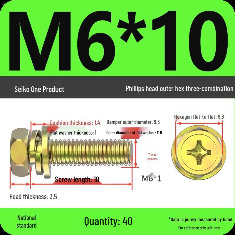 Concave Head Hexagon Combination Bolt Set with Spring Washer and Gasket - 3 Pieces