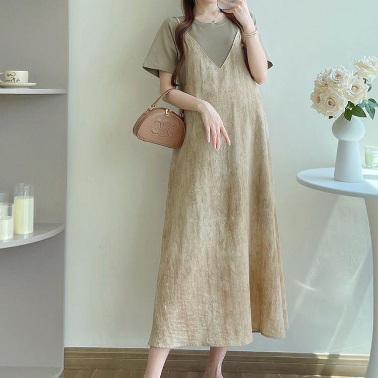 Plus Size Patchwork Loose Short Sleeve Maternity Camisole Dress