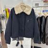 Women's Retro Lambswool Patchwork Lapel Jacket - 2025 Autumn/Winter Slimming Cotton Coat