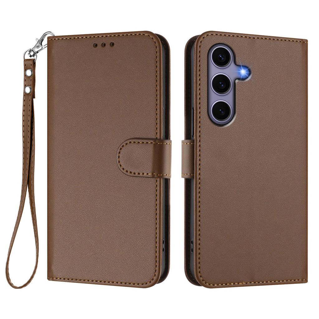 For Samsung Galaxy S24/Galaxy S25 Leather Case Wallet Stand Phone Cover with Wrist Strap
